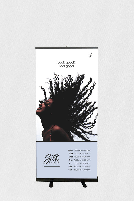 Hair Salon Roll Up Banner Black Base